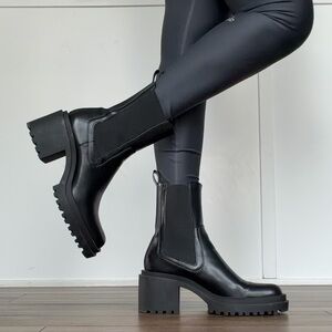 Zara Black Chunky Heel Ankle Boots